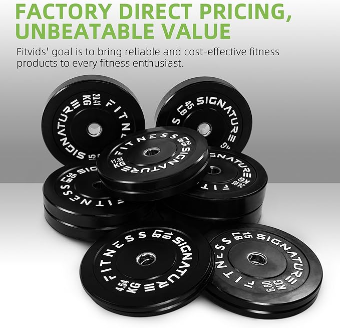 Fitvids Olympic Bumper Plates Set, 2" Weight Plates for Strength Training & Weightlifting, Paris or Set or Set with Barbell, Multiple Options