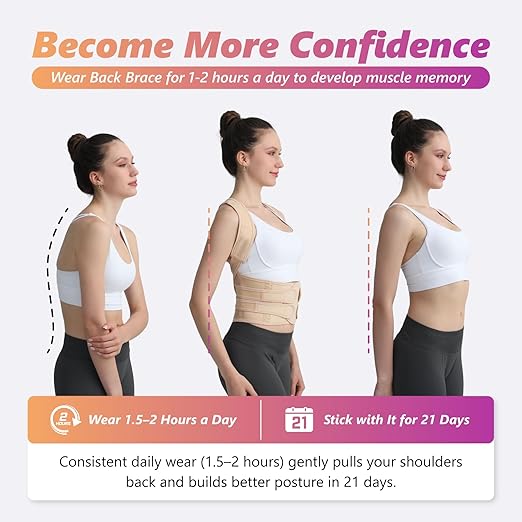 Posture Corrector for Women and Men, Adjustable Shoulder Straightener with Full Back Support, Relief for Lower & Upper Back Pain, Spine, Scoliosis Relief (Beige, Small)