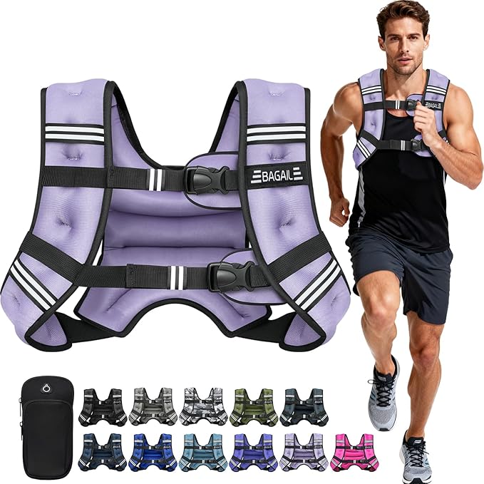 BAGAIL Comfort-Fit Weighted Vest for Woman, Even Weight Distribution, Faster Weight Loss, No-Chafe or Bounce for Walking & Running with Detachable Phone Pouch & Reflective Stripes (Available 5-30lbs)