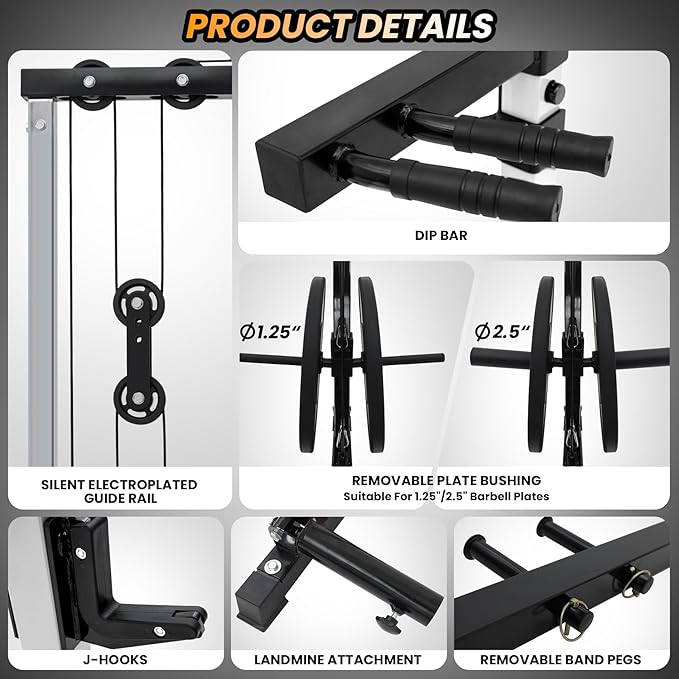 GarveeLife Power Cage, Multi-Function Squat Rack with LAT Pulldown, 1600 LBS Weight Capacity Fitness Power Rack with Cable Pulley System and j-Hooks, Dip Bars and Landmine Attachment for Home Gym
