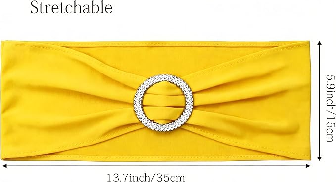 Wedding Yellow Chair Sashes 100 Pack Spandex Chair Bands with Buckles Stretch Chairs Bows for Party Birthday Bridal Shower Engagement Anniversary Christmas Event Decorations