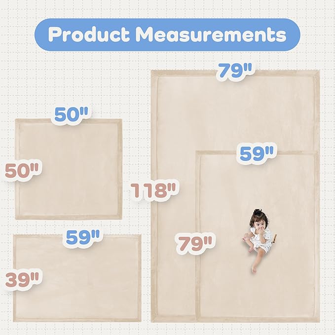 1.5" Thick Baby Play Mat for Floor Tummy Time, Large Pro Soft Foam Activity Playmats Playroom, Easy Care with Non-Slip Safe for Infant Toddler Kids Crawling79 x 118" (Beige)