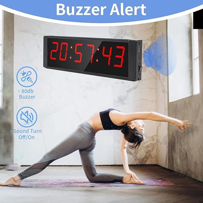 Large Stopwatch with Start/Stop Button, LED Digital Timer with Remote, Countdown Clock with Buzzer, Gym Clock for Home Gym, Interval Timer for Workout, Plug in (with Stand)