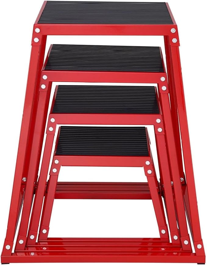 Plyometric Jump Boxes 12/18/24/30 Inch Set, Fitness Platform, Agility Box for Gym, Step Up Box for Strength Training, Conditioning - Red, 4-Piece