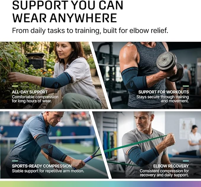 Modvel 2 Pack Elbow Brace for Tendonitis and Tennis Elbow Brace for Women and Men, Elbow Compression Sleeve for Pain Relief and Recovery – Elbow Sleeves Weightlifting Men, Sports & Workout, Arm Brace