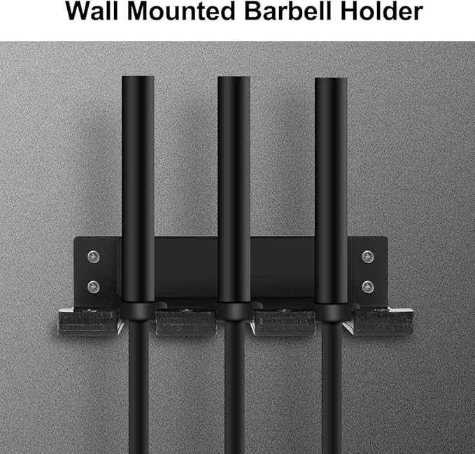 Uboway Vertical Olympic Barbell Holder - 3 Bars Wall Mounted Barbell Hanging Storage Hanger Rack Home Gym Accessory (Black)