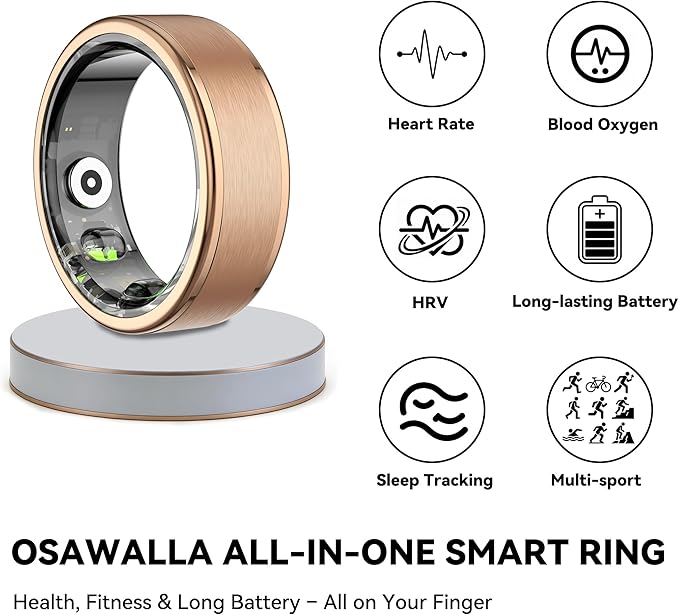 Smart Ring for Women Men,Fitness Ring with 24/7 Activity Tracking,Stress,Sleep Monitoring,No APP Subscription Fees,Compatible with iOS & Android, HarmonyOS Rose Gold, 12#