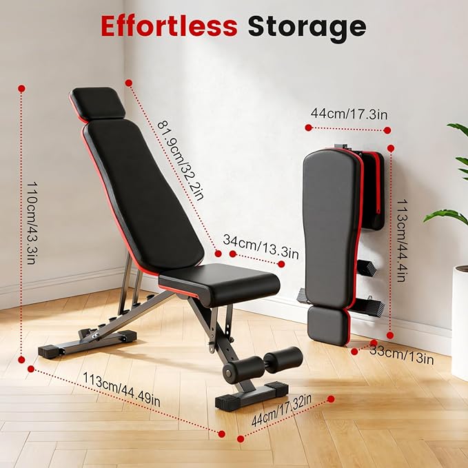 ALSO GO Adjustable Weight Bench, Workout Benches with Leg Extension & Extended Headrest, Foldable Incline Decline Bench Press, Roman Chair, Full Body Strength Training Equipment for Home Gym