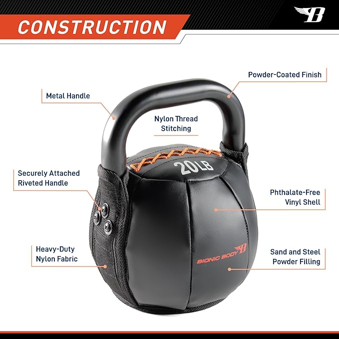 Bionic Body by Kim Lyons Soft Kettlebell with Handle | Soft Weight for Strength Training, Conditioning, Core & Full Body Workouts | Ergonomic Grip | Home Gym, Cross Training, HIIT & Functional Fitness Equipment