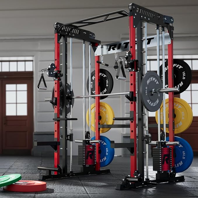 RitFit M1 Pro Smith Machine with Cable Crossover System, Multi-Function Squat Rack Power Cage for Home Gym, Power Rack and Packages
