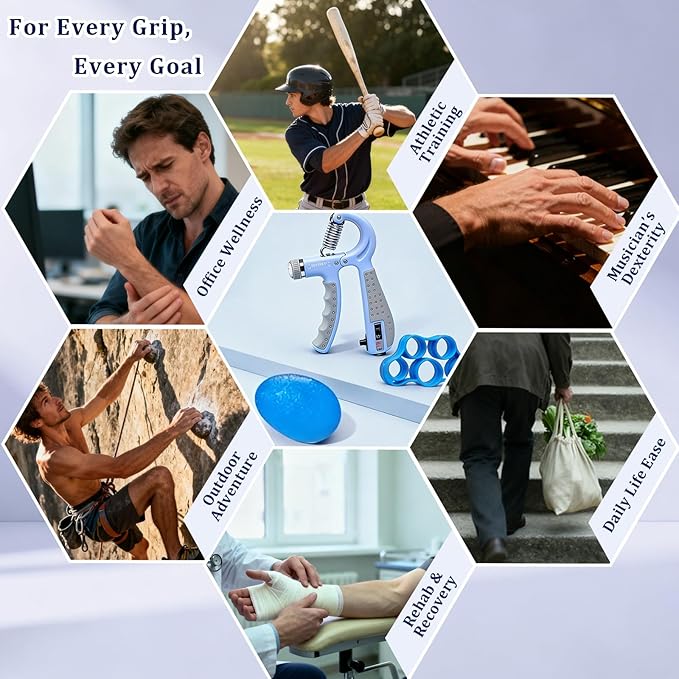 CYFIE Grip Strength Trainer Kit with Adjustable Resistance 10 - 132 Lbs, Forearm Exerciser, Finger Stretcher, Stress Ball, Forearm Strengthener for Workout wuth Storage Bag, Muscle Building and Recovery