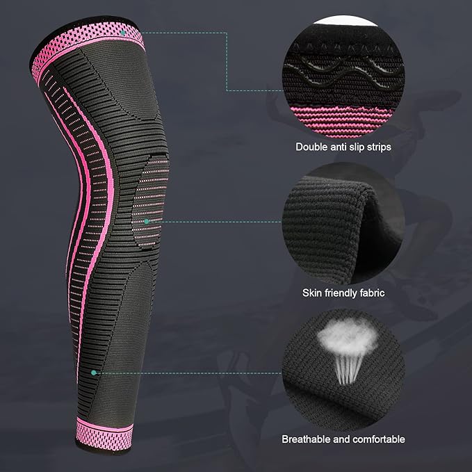 2 Pack Full Leg Compression Sleeves for Men And Women Long Knee Brace Support for Basketball, Running, Workout, Cycling, Sport