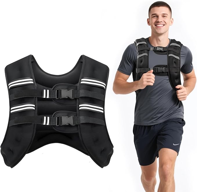 Weighted Vest, 6lb/8lb/12lb/16lb/20lb/30lb for Men, Women with Reflective Stripe, Weight Vests Adjustable for Workout, Strength Training, Running, Fitness, Muscle Building, Weight Loss clearance