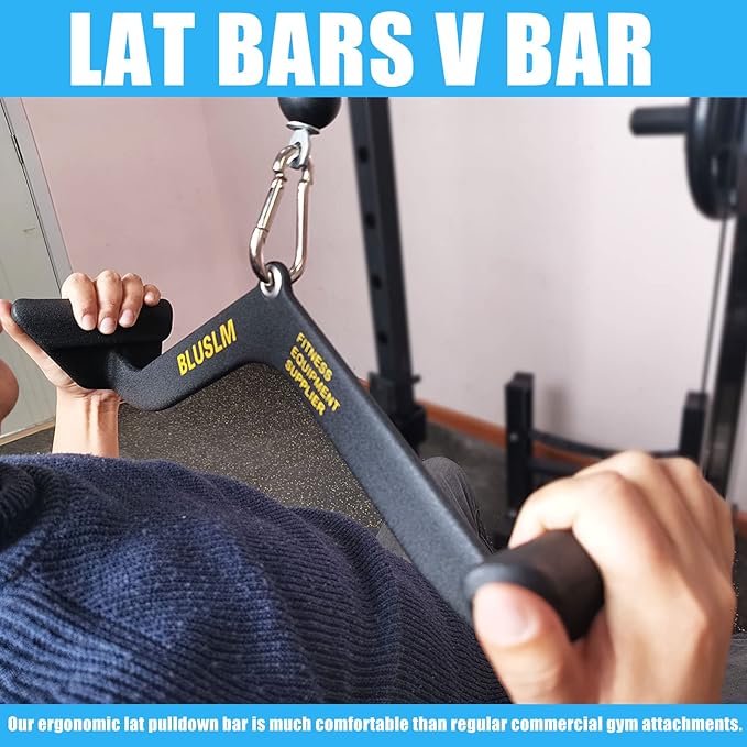 LAT Pull Down Bar for Cable Machine, LAT Pulldown Attachments T-bar V-bar Cable Attachment for Gym, Back Tricep Strength Training Handle