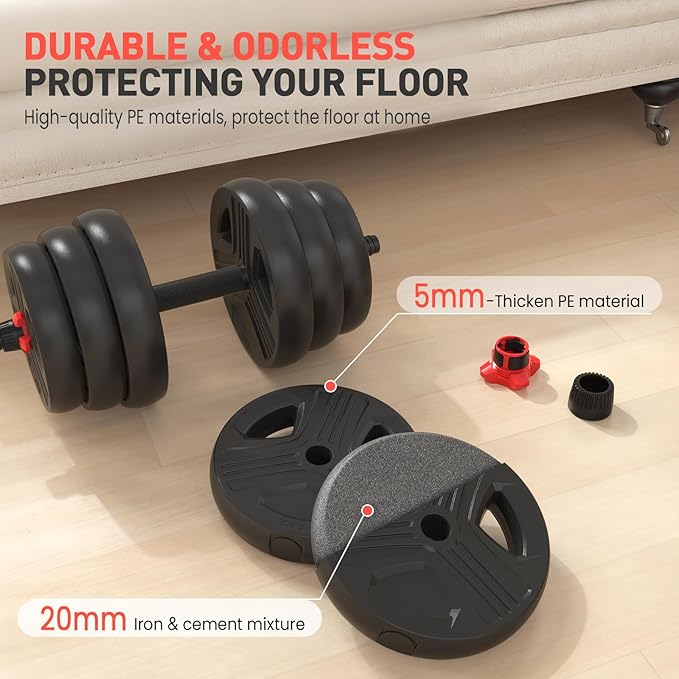 Adjustable Dumbbells Set, 20/30/40/55/60/80lbs Free Weight Set with Connector, 2 or 3 in 1 Dumbbells Set Used as Barbell, Kettlebells, Fitness Exercises for Home Gym Suitable Men/Women