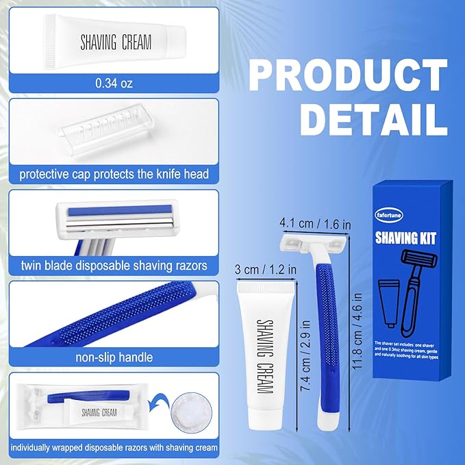 Shave Kit in Bulk Twin Blade Razors with Protective Cap,Disposable Razors in Bulk Shaving Cream for Hotel, Airbnb, Homeless, Shelter, Camping and Travel (30)