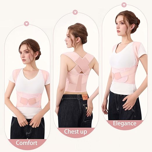 Posture Corrector for Women and Men Plus Size Full Back Support Brace Straightener Scoliosis Spine Upper Back Pain Relief Adjustable Shoulder Instant Posture Corrector with Hunchback (Pink, XX-Large)