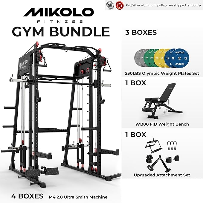 Mikolo M4 2.0 Smith Machine, 2200lbs Squat Rack with LAT-Pull Down System & Cable Crossover Machine, Training Equipment with Leg Hold-Down Attachment