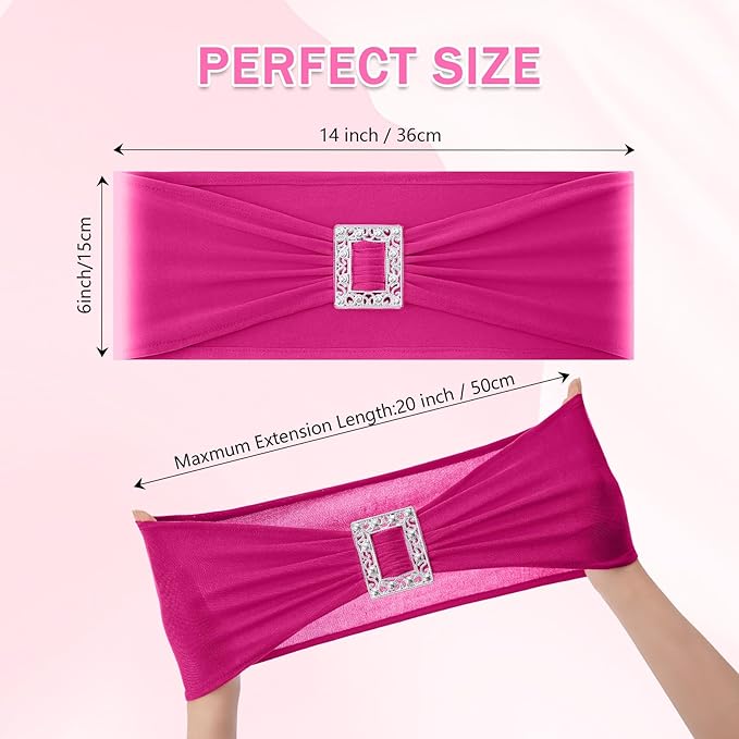 Joccun 60 PCS Spandex Chair Sashes Bows Stretch Chair Cover Band with Buckle Slider Universal Elastic Chair Ties for Wedding Banquet Party Event Decoration (Fuchsia)