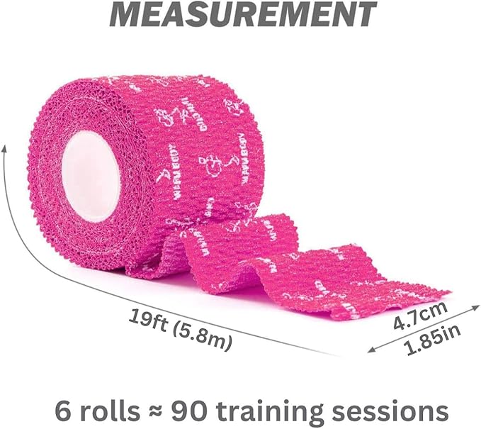 WARM BODY COLD MIND 1.85" Weightlifting Thumb Tape - Hook Grip Tape for Powerlifting, Cross Training, Gym Tape, Workout, Weight Lifting Tape, Athletic Finger Wrap (Pink 6 Roll)