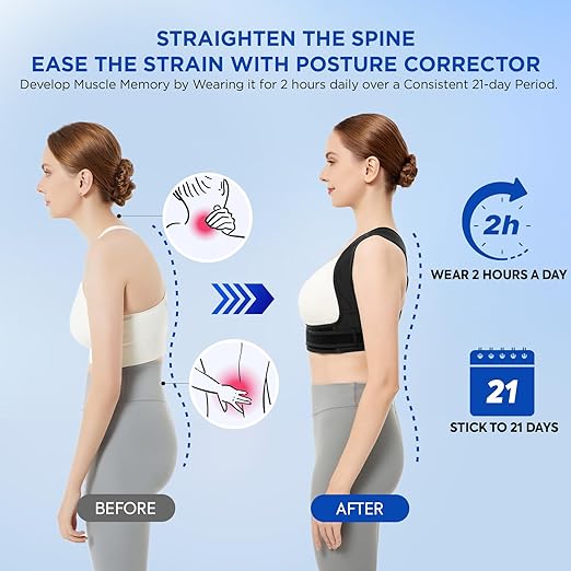 Vicorrect Posture Corrector for Women and Men, Adjustable Upper Back Brace for Clavicle Support and Providing Pain Relief from Neck, Shoulder, and Upper Back (Black, Small/Medium)