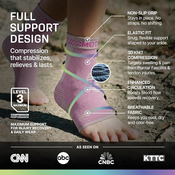 Modvel Ankle Brace for Women & Men - Compression Ankle Sleeve & Foot Brace, Right Left Ankle Support for Sprained Ankle, Achilles Tendonitis, Plantar Fasciitis Relief, Running Basketball Soccer