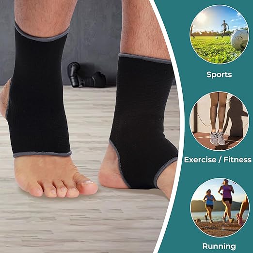 NeoTech Care Ankle Support Sleeve - Open Heel, Light, Elastic & Breathable Knitted Fabric - Medium Compression - For Men, Women, Kids - Right or Left Foot (Black Color, Size L, 1 Pair)