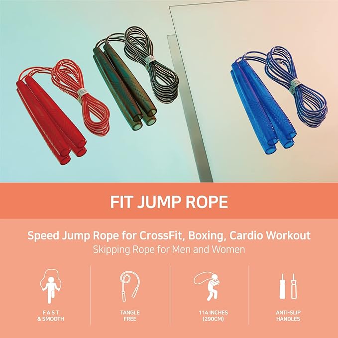 Exercise Jump Rope for Cardio, Boxing, CrossFit - Adjustable Skipping Rope for Men and Women, Lightweight, Tangle Free, Made in Korea(Crystal Gold Jumprope, UA-430)