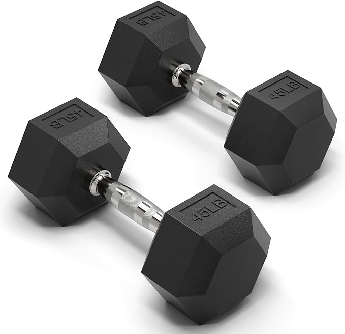 Mikolo Dumbbell Sets with Rack, Rubber Hex Dumbbells, Multiple Choices in 160/200/380/450/550LB, Hand Weights with Chrome Handle for Strength Training