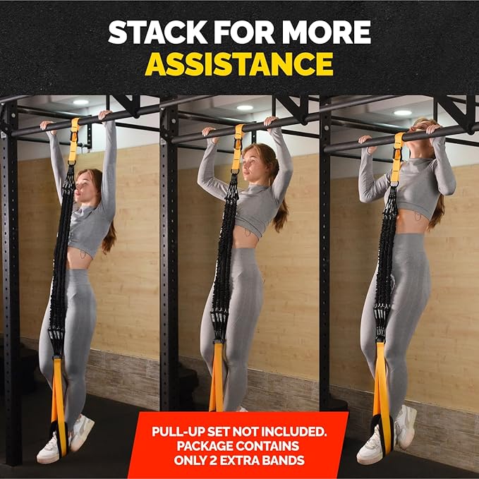 Pull Up Assistance Bands - 4 Heavy Duty Pull Up Bands with Adjustable Strap and Foot Rest - Stackable Pull Up Assist Band Set for Pull Up Bar - Resistance Bands for Pull Ups Chin Ups Strength Training