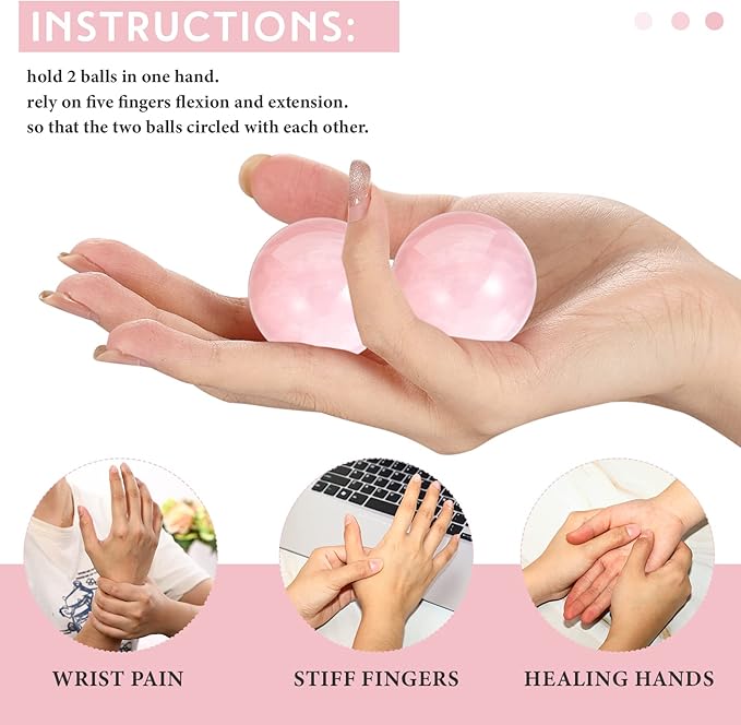 2 Pcs 1.4" Chinese Health Exercise Stress Baoding Balls Rose Quartz Pink Massage Balls Small Meditation Balls with 1 Box Packed for Hand Therapy Hand Exercise Ball