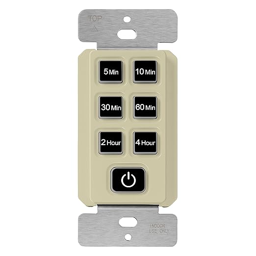 TOPGREENER 4-Hour No Neutral Wire Countdown Timer Switch, 5-10-30-60 Min 1-2-4 Hour Settings, for Fans and Lights, LED Indicator, 120VAC 60Hz, 1/2HP, 150W LED, UL Listed, TGT06-4H-JT-I, Ivory