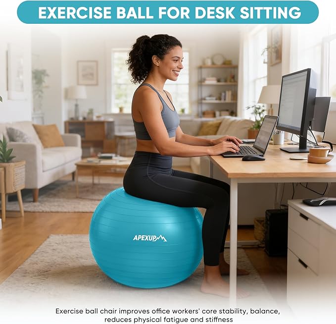 APEXUP Yoga Ball Exercise Ball Anti Slip Heavy Duty for Fitness, Balance & Core Workout, Balance Training, Pregnancy & Physical Therapy, 5 Sizes