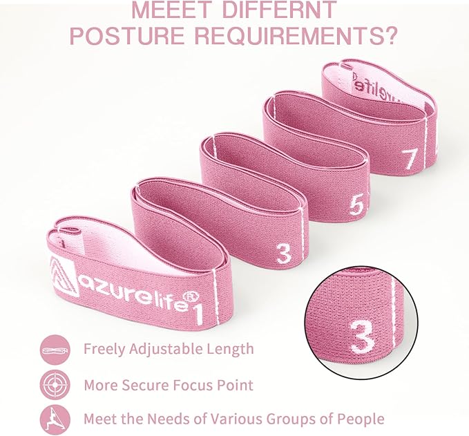 A AZURELIFE Elastic Yoga Stretching Strap, Multi-Loop Stretch Strap for Physical Therapy, Pilates, Yoga, Dance & Gymnastics Exercise and Flexible Pilates Stretch Band