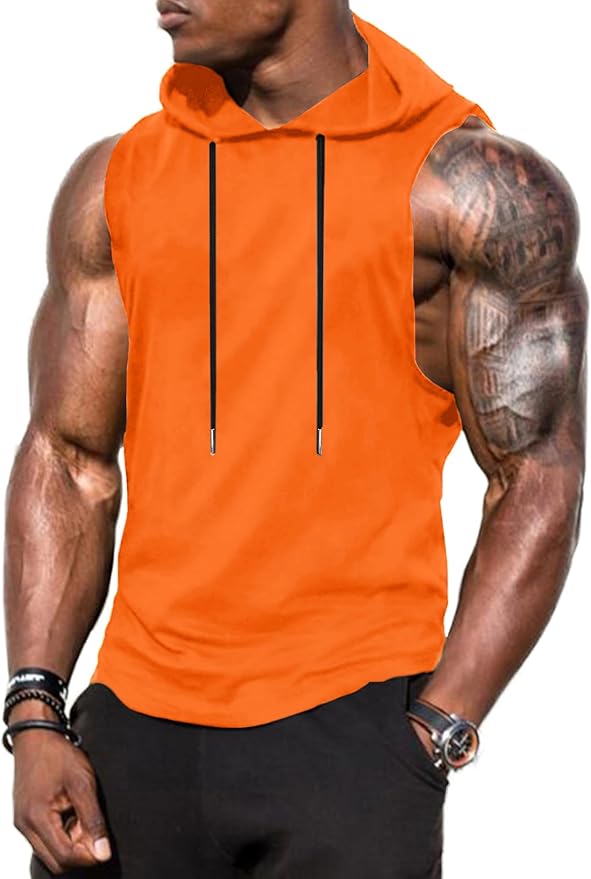 Babioboa Men's Workout Hooded Tank Tops Sports Training Sleeveless Gym Hoodies Bodybuilding Cut Off Muscle Shirts