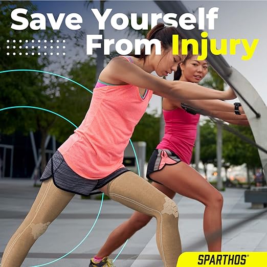 Sparthos Full Leg Compression Sleeves - Braces for Calves, Knee and Thigh, Recovery, Support Pain Relief for Sports Patella Meniscus Tear Mcl Acl Tendon Osgood Schlatter - Mens and Womens (Beige-S)