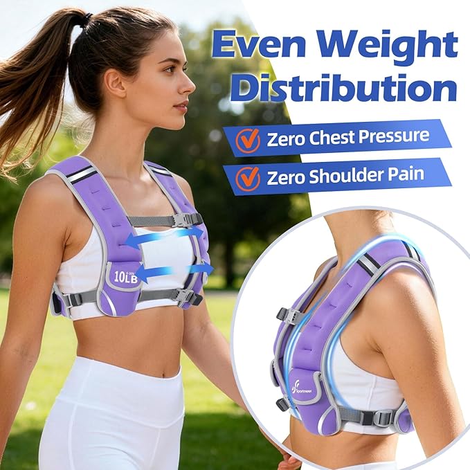 Sportneer Adjustable Weighted Vest Woman: 6-10lb/10-18lb Weighted Walking Vest for Women with 4/8 Weight Packs Fast Adjust Comfortable Weight Vest for Home Gym Burn Calories Strength Training Vests