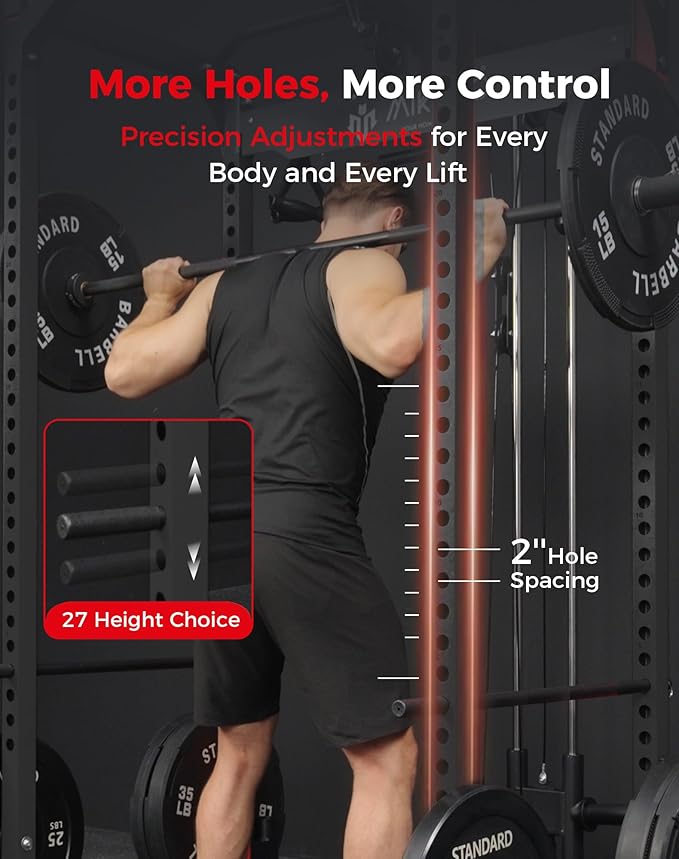 Mikolo F4 2.0 Power Cage with Dual-Track Smooth Pulley System, 1200LBS Power Rack with Leg Hold-Down for Heavy LAT Pulldowns, All-in-One Squat Rack with More Training Attachments for Home Gym