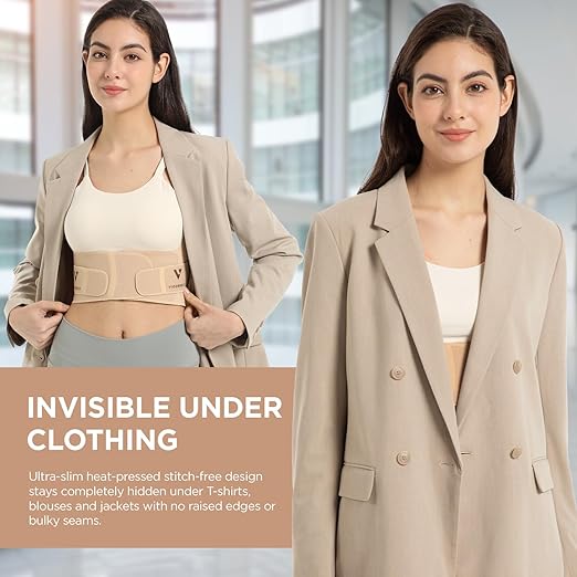Vicorrect Adjustable Posture Corrector for Women: Comfortable Fit for Body Types - Invisible Under Clothes Wearable for Sitting and Exercise - Helps with Upper Back Shoulder Neck Pain (Beige, Medium)