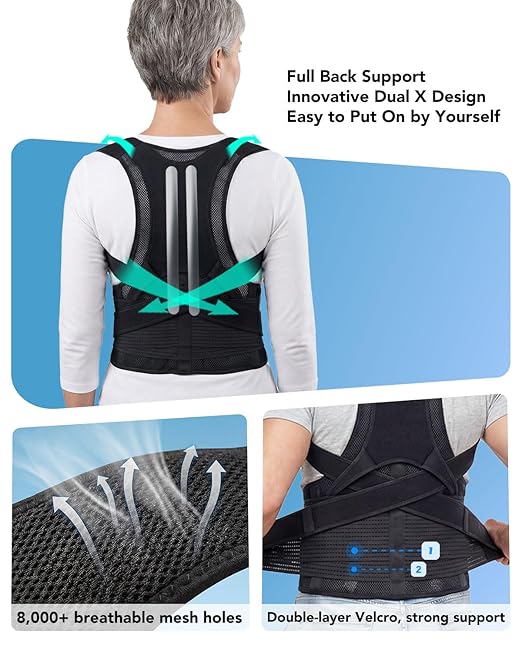 New for 2026 – Posture Corrector for Seniors Women & Men, Advanced Full Back Brace Support for Upper & Lower Back, Spine & Neck Alignment, Reinforced Wide Dual-Layer Waist Support Belt with Shoulder Straightener and Back-Opening Support, Breathable for...