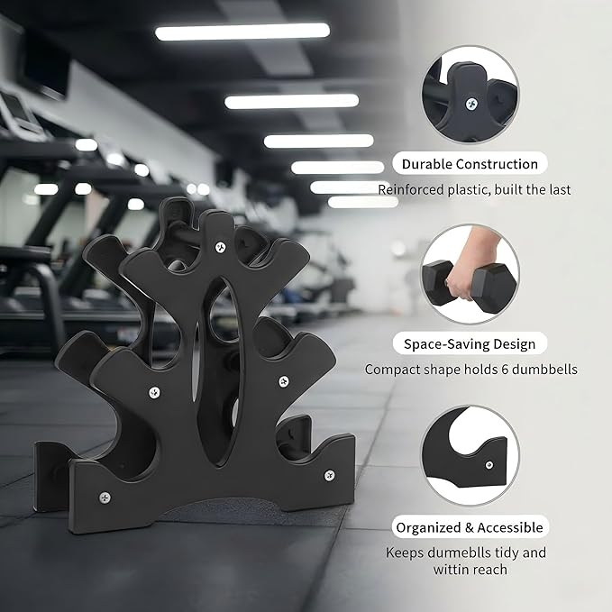 Dumbbell Rack Stand - 3 Tier Compact Weight Storage Organizer for Small Hand Weights, Neoprene & Vinyl Dumbbells - Portable Heavy Duty PP Plastic Weight Holder for Home Gym, Office, Exercise,9x8.8x3.3in (Dumbbells Not Included)
