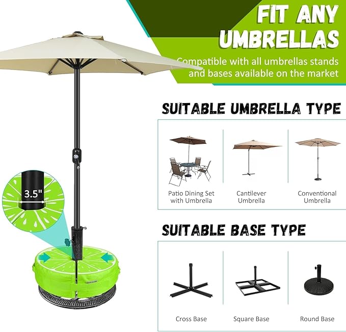 Lawn Social Umbrella Base Weight Bag, Round Heavy Duty Sand Bags for Cantilever Patio Umbrella, Universal Fit for Any Offset Design, Stabilize and Secure Umbrella (Green)