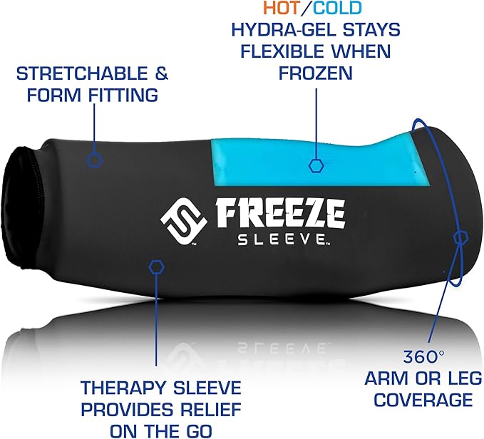 FreezeSleeve Ice & Heat Therapy Compression Sleeve- Reusable, Flexible Gel Hot/Cold Pack, 360 Coverage for Knee, Elbow, Ankle, Wrist- Black, XX-Large