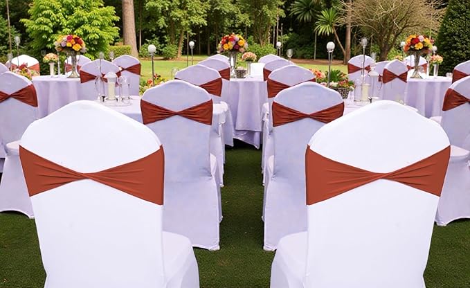 VDS Pack of 25 PCS | Terracotta | Spandex Chair Sashes Bows Without Buckle | Stretch Elastic Banquet Universal Folding Chair Band Tie with for Wedding Party Conference Celebration Event Decoration