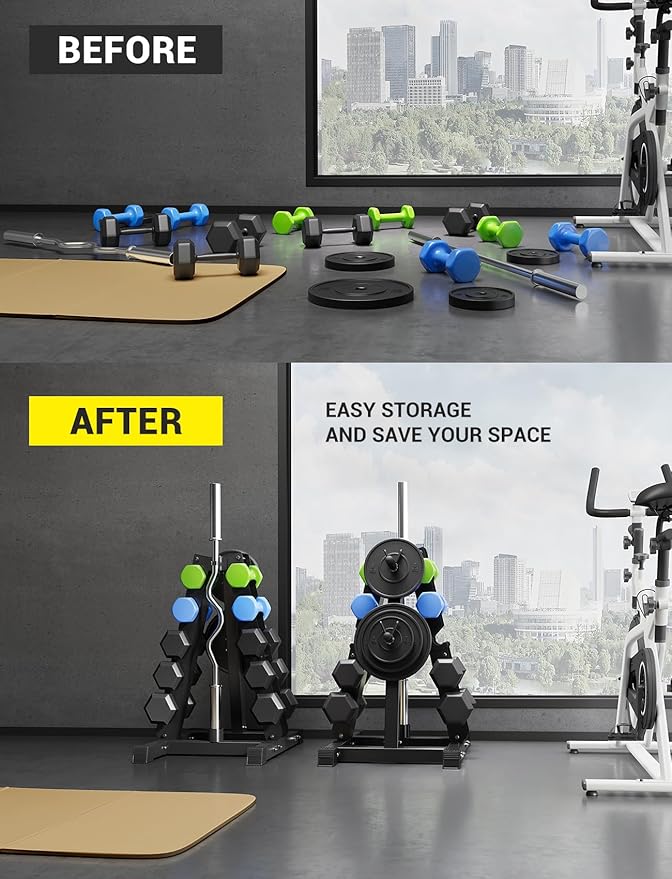 YOLEO 5-Tier A-Frame Dumbbell Rack Stand, Heavy-Duty 3-in-1 Weight Rack for Dumbbells, Barbells & Plates, Space-Saving Home Gym Organizer, 1100LBS Capacity, 19.5"x24.6"x30.7" (Rack Only)