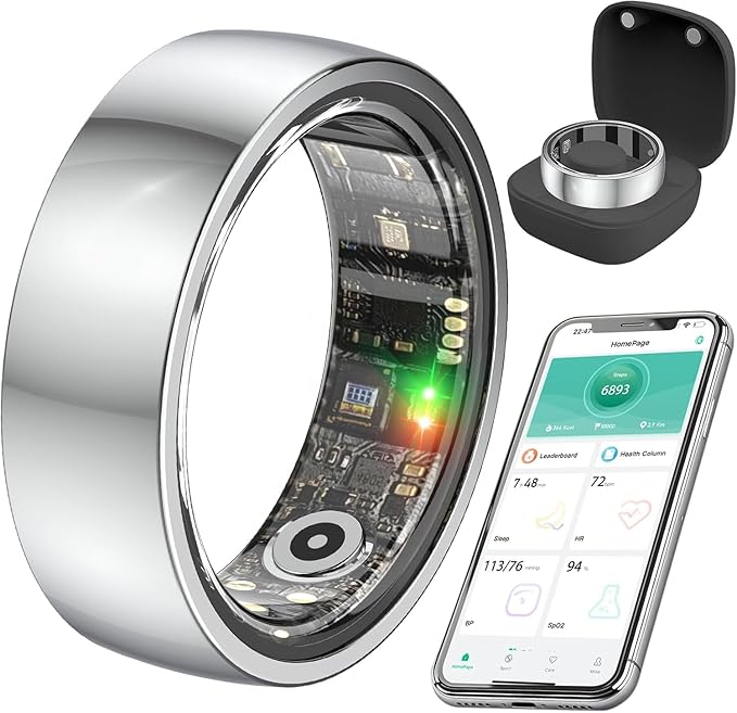 Smart Health Ring for Women Men,Fitness Rings Tracker with Blood Pressure Monitor Heart Rate Blood Oxygen Sleep Monitor IP68 Waterproof Step Counter Calorie Tracker Health Rings for Android iOS Phones