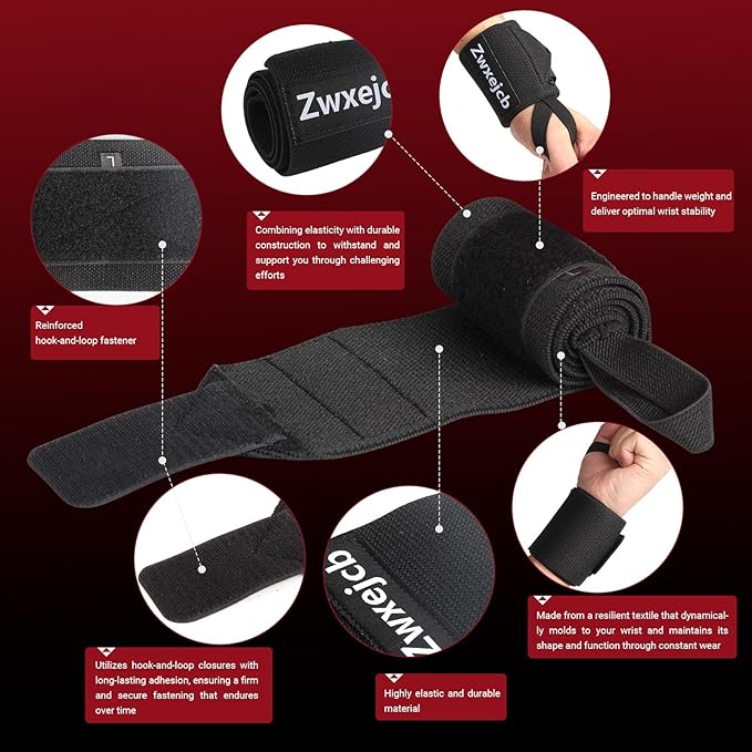 Weightlifting Wrist Wraps - Heavy-Duty Support for Gym, Bench Press, and Pushups, Premium Polyester & Nylon Wrist Straps for Maximum Stability and Comfort During Strength Training - 1 Pair, Unisex for Men & Women