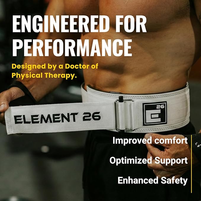 Element 26 Hybrid Leather Weight Lifting Belt for Men & Women - Self locking Adjustable Leather Belt for Powerlifting, Olympic lifting & Functional Fitness - Weight Belt, Squat Belt, Back Support