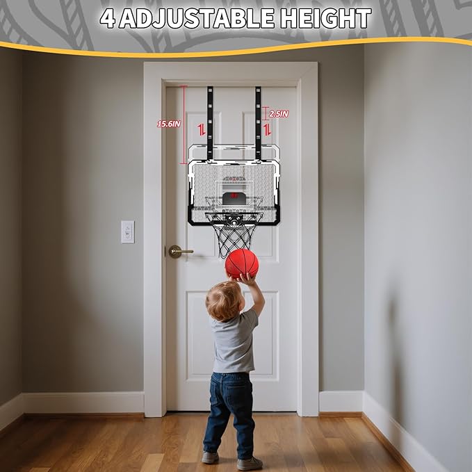 QDRAGON Indoor Basketball Hoop for Kids, Over The Door Mini Basketball Hoops with 7 LED Lighting, Basketball Toys Gifts for 5 6 7 8 9 10 11 12 Year Old Boys Girls Teens, White