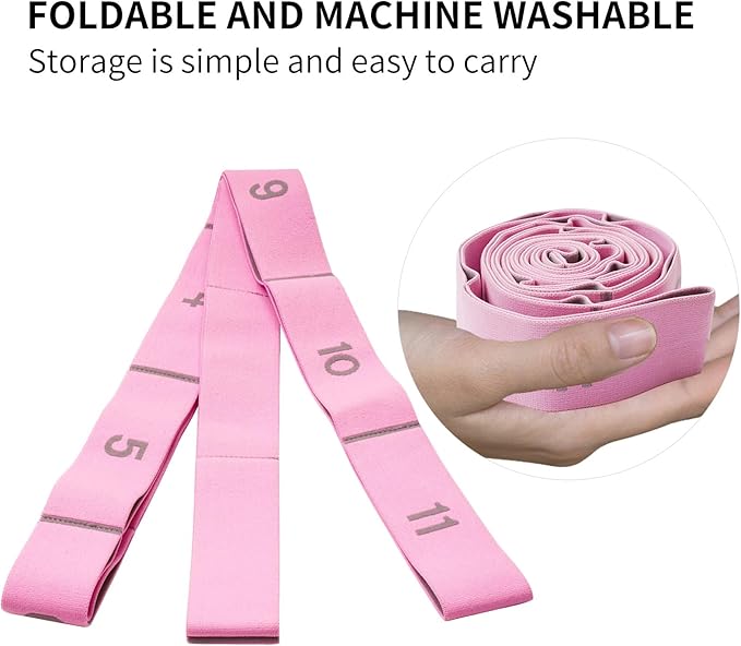 Elastic Stretching Strap with 11 Loops, Adjustable Stretch Band for Adults - Flexibility Straps for Yoga, Pilates, Dance - Non-Slip Fabric Resistance Band for Home Workout, Physical Therapy